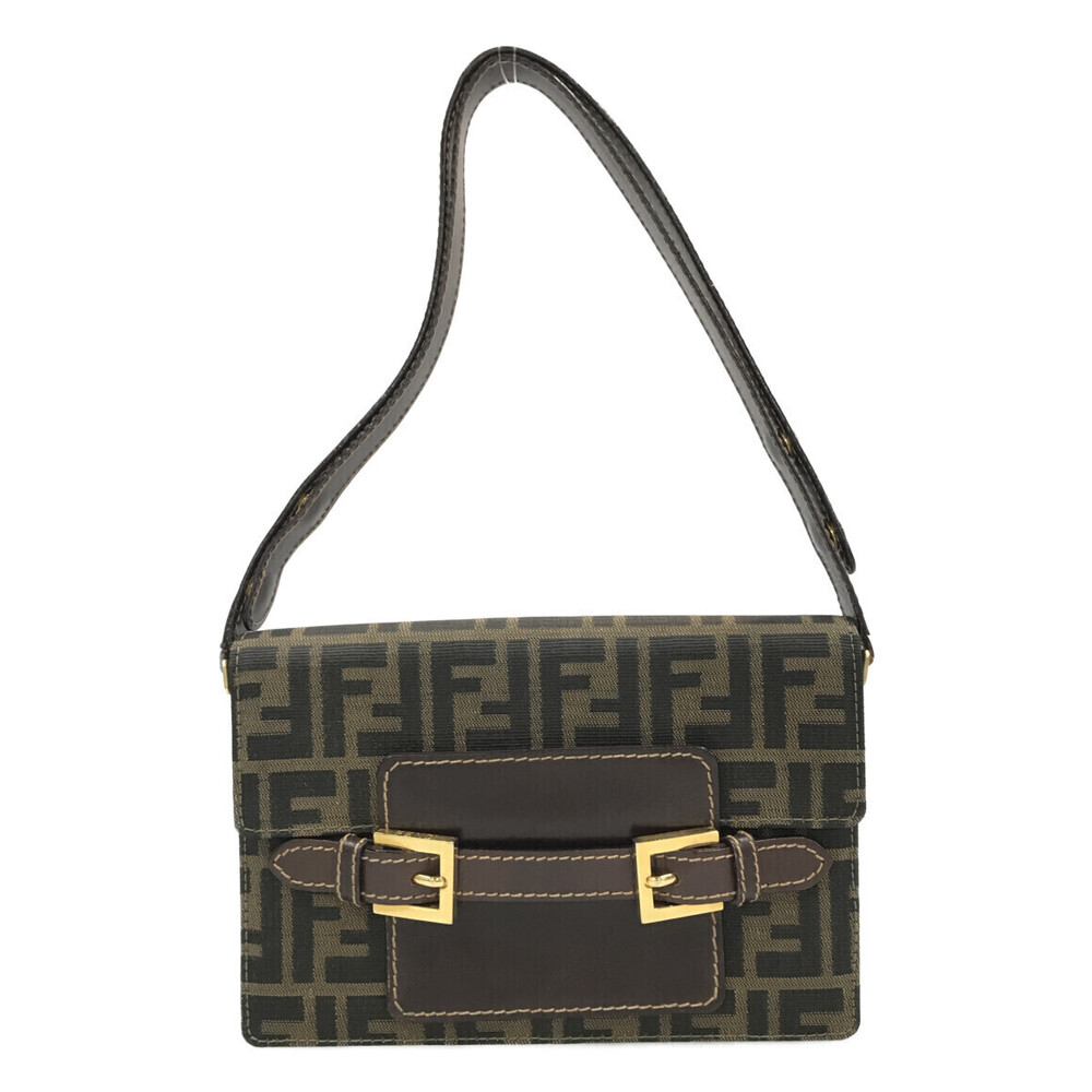 Fendi Zucca Canvas Leather Shoulder Bag tobacco brown FF monogram brown